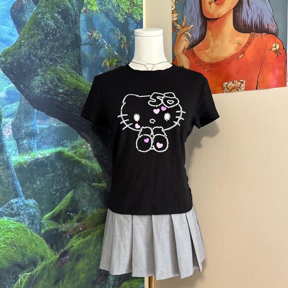 hello kitty forever 21 rhinestone graphic tee black large kawaii y2k - Picture 6 of 6